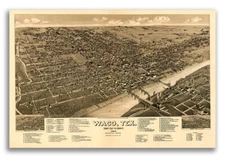 1886 Waco Texas Vintage Old Panoramic City Map - 16x24