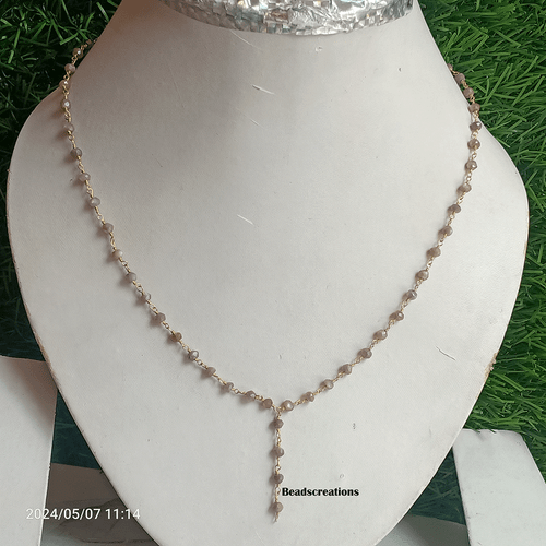 Chocolate Moonstone Rosary Beads Chain Necklace Gift for Her - Picture 3 of 6