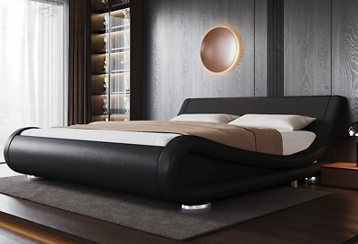 MEJOR Plataforma Cama Negra Cabecero Ajustable Imitacion Cuero QUEEN Moderno