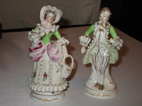 Vintage Made In Japan Victorian Colonial Lacy Ceramic Couple Figurines Ebay