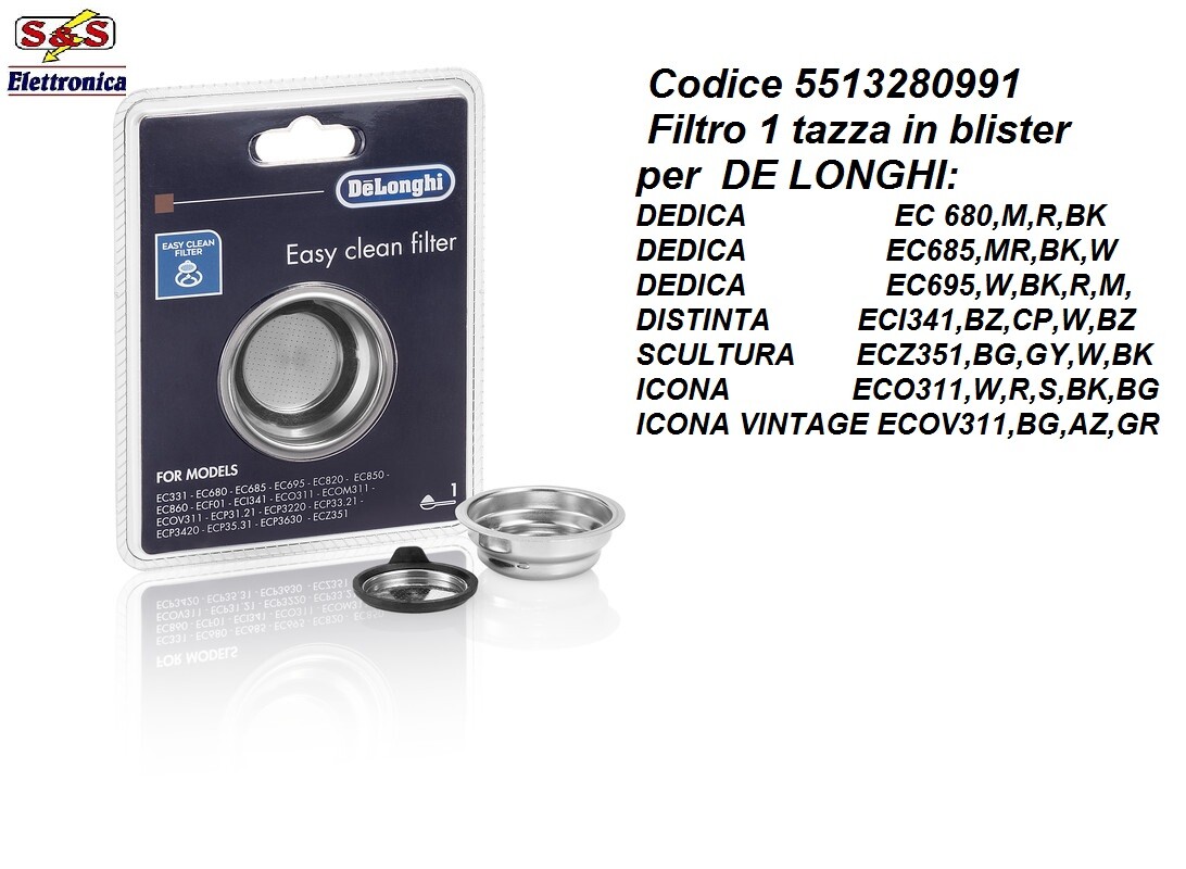 Filtro 1 Tazza Originale De'Longhi 7313288209 Per Macchine Dedica EC680R, EC680.M, BK