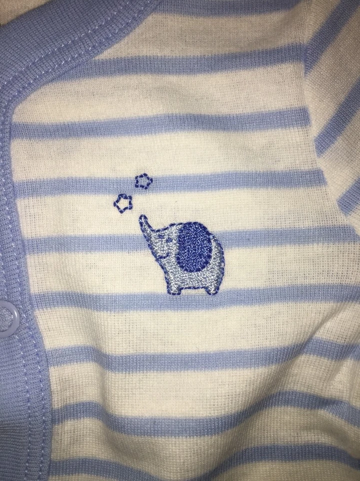 ПЕРВЫЕ МОМЕНТЫ новорожденных мальчиков 3-pc.Set синий/белый слон комбинезон, топ и брюки новый с Ярлыками - Изображение 4 из 4