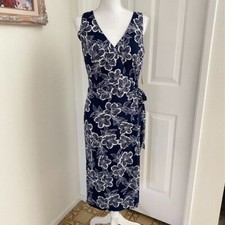 Lauren Ralph Lauren Sz 8 Printed Matte Jersey Faux Wrap Dress Lighthouse