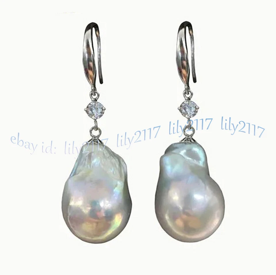 Enormes brincos pendurados de pérola barroca de água doce branca natural 18-20 mm gancho de cristal - Imagem 2 de 4