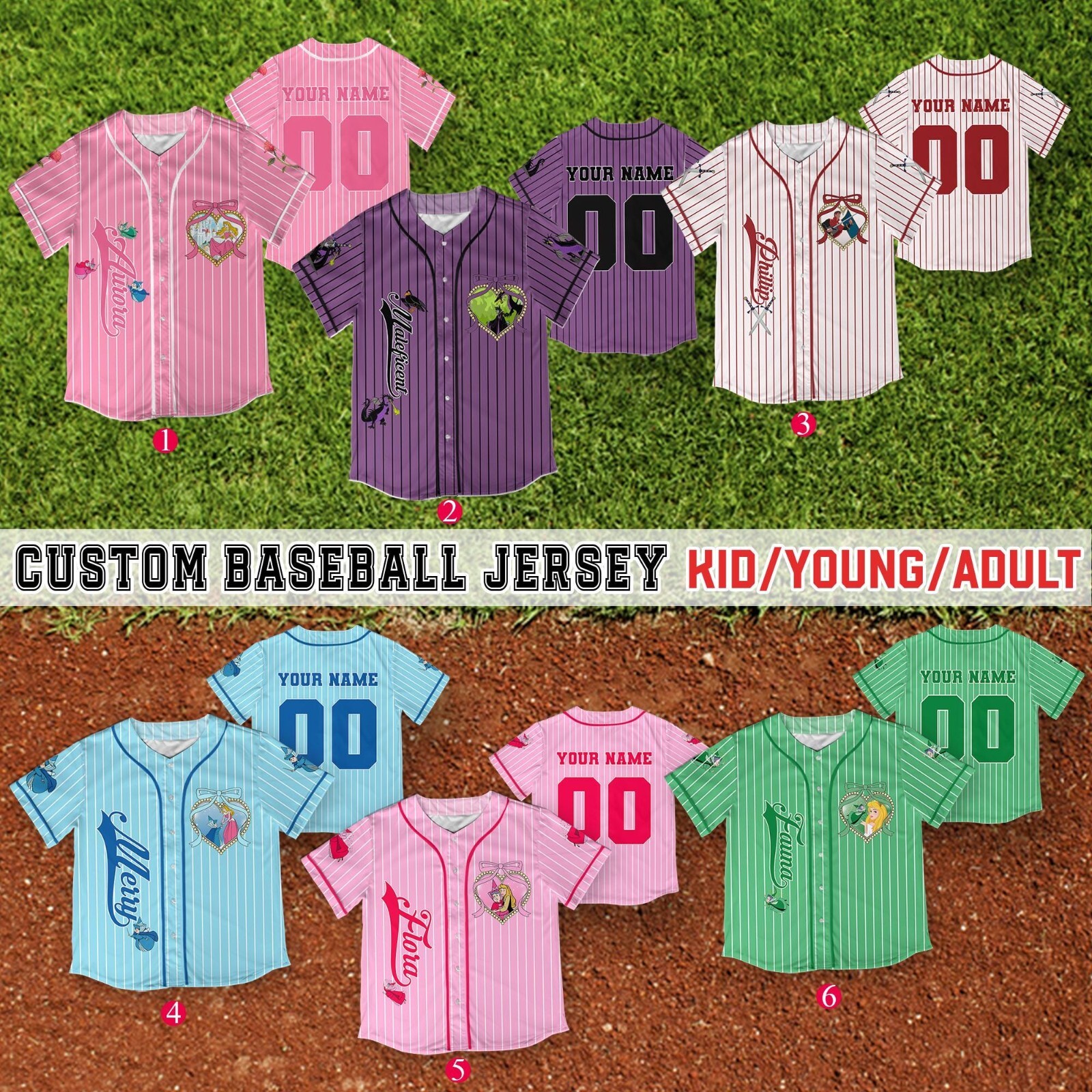 Coquette Disney Sleeping Beauty Custom Baseball Jersey for Kids Adults  