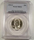 1954-S PCGS MS66 WASHINGTON QUARTER VERY WHITE GREAT LUSTER 25c MS 66