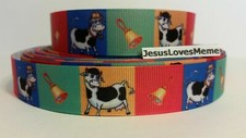 CLEARANCE Grosgrain Ribbon - 3 Yards 1.47 Holstein Cows Cow Bell Farm, 7/8"