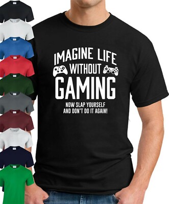 IMAGINE LIFE WITHOUT GAMING T-SHIRT > Lustiges Geeky Geschenk Konsole PC Gamer Herren Top