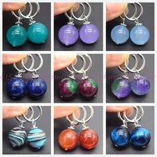 Natural 8/10/12/14mm Multicolor Gemstone Round Beads Silver Leverback Earrings