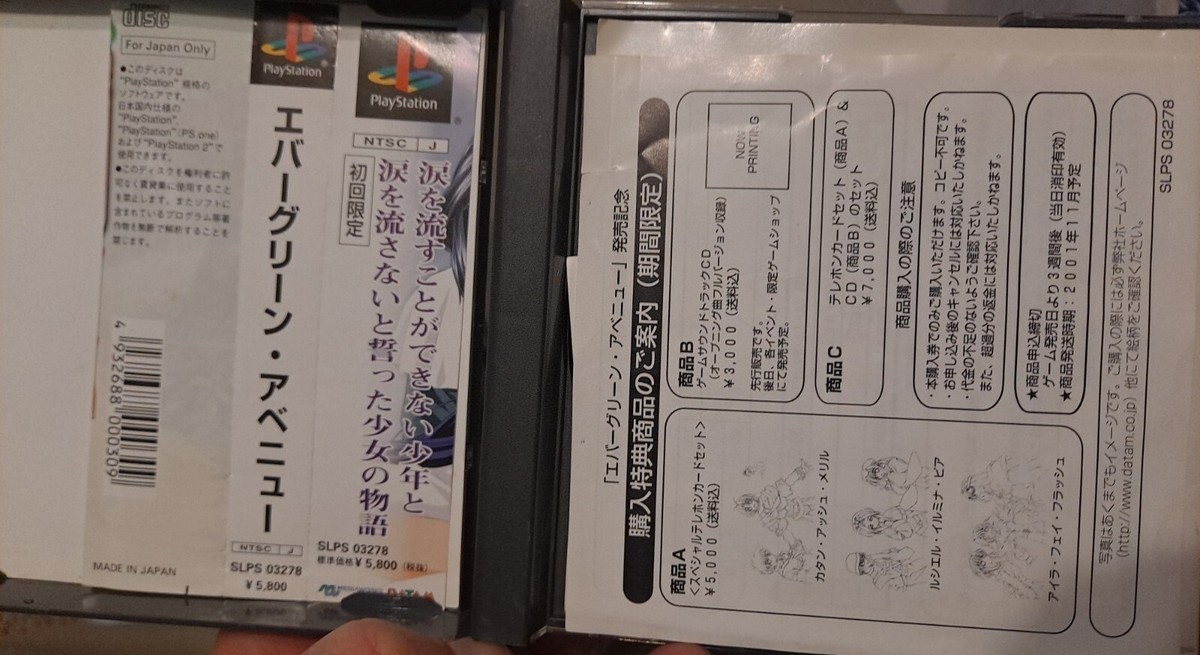 Jeu Evergreen Avenue PS1 NTSC-J Japon - Complet Avec Spin Card, Très Bon état