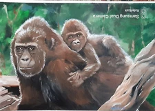 Original Rateitzak 1A Fine Art Collectable Oil Painting Monkey Baby Mother and Child A3