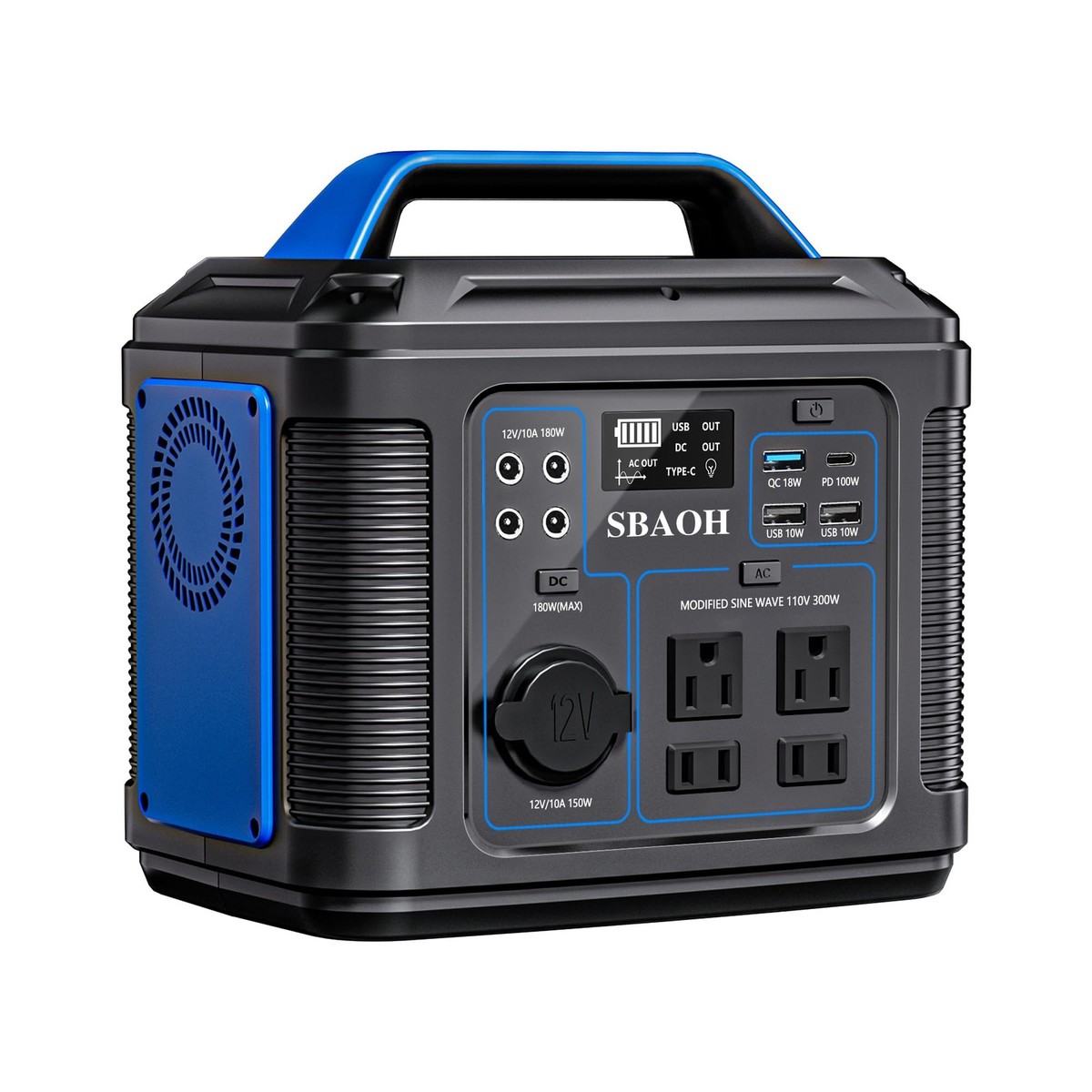 SBAOH Portable Power Station, 300W 296Wh Lithium Battery, 80000mAh