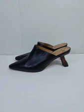 Sam Edelman Skya Black Leather Pointy Toe Slip On Spool Heel Fashion Ankle Pumps