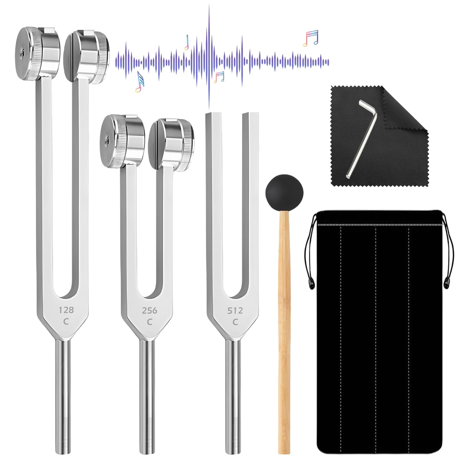 Diapason 128Hz 256Hz 512Hz en alliage d'aluminium pour examen sensoriel - Lot de 3 pièces