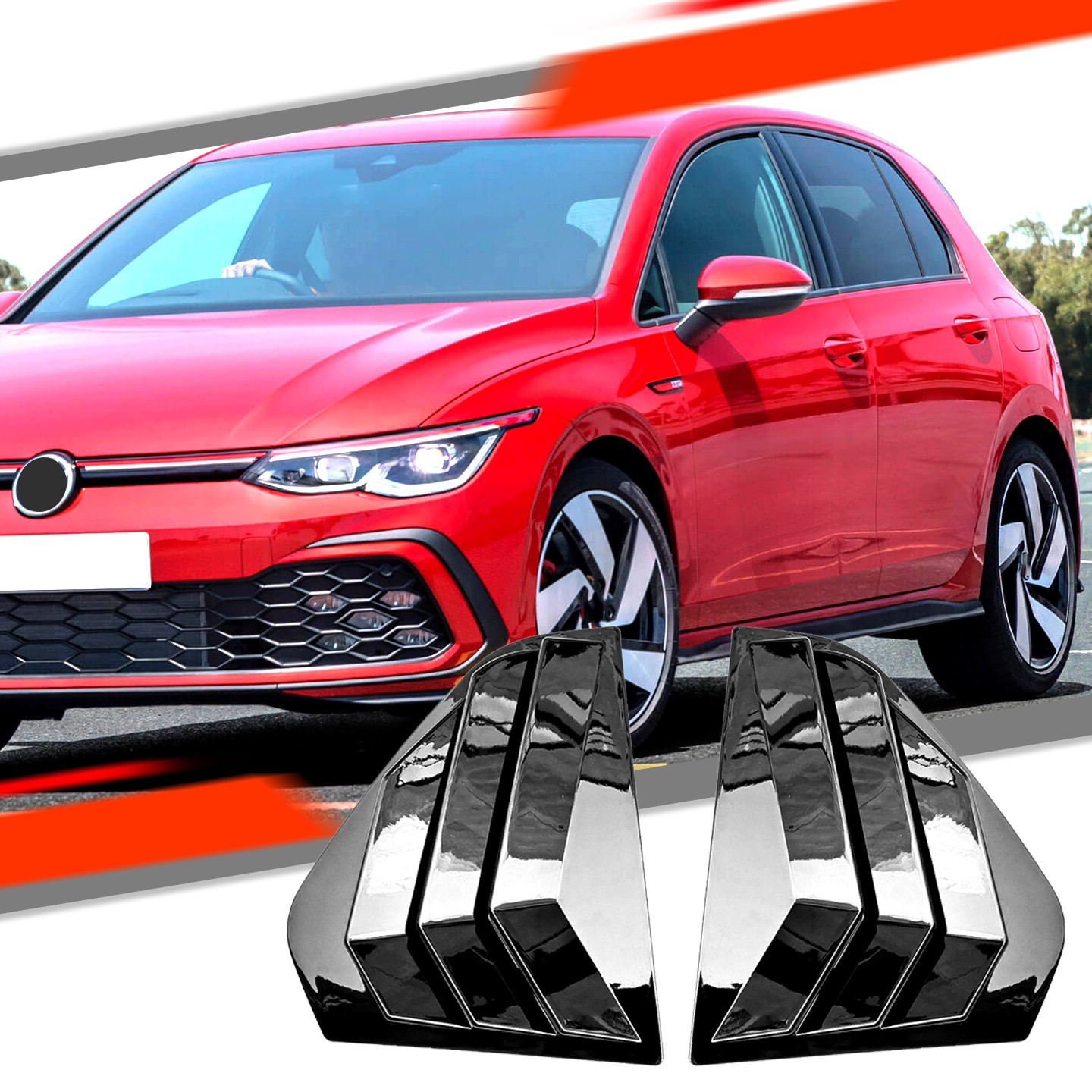 ABS Gloss Black Rear Side Window Quarter Louver Cover For  Golf MK8 2021-2023