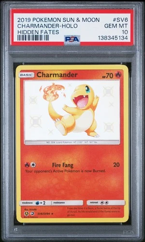 2019 POKEMON SUN & MOON HIDDEN FATES #SV6 CHARMANDER-HOLO PSA 10