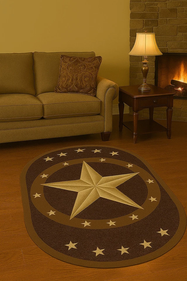 Alfombra Texas Western Star Rústica Vaquero Decoración Marrón Negro Ovalada 800 Foto 2 de 3