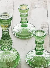 Vintage Glass Tilda Green Tall Candlestick Candle Holder Tall Dinner Candles