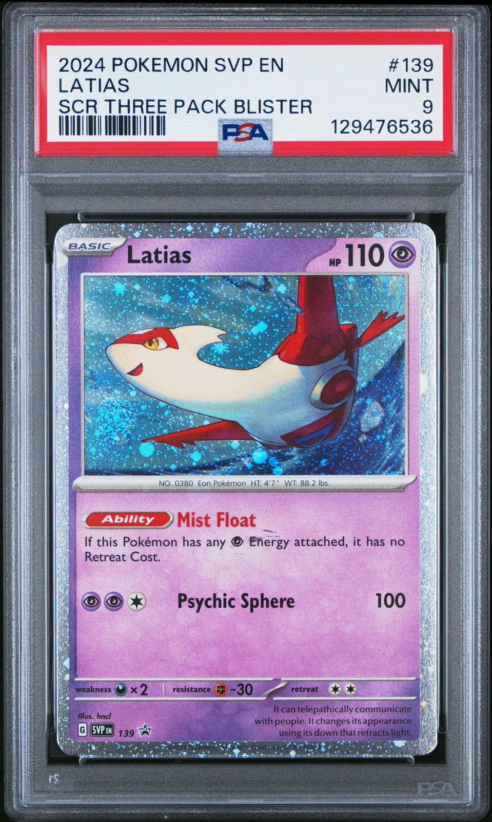 2024 POKEMON SVP EN-SV BLACK STAR PROMO #139 LATIAS PSA 9