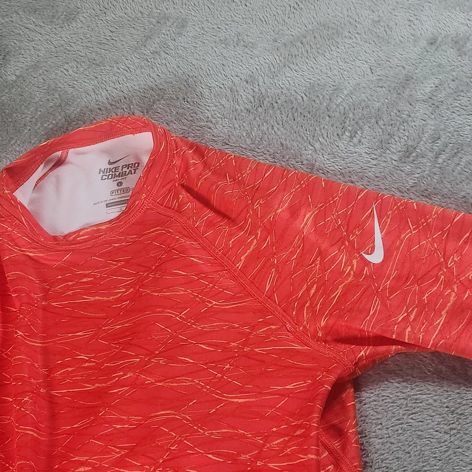 Nike Pro Combat Dri-FIT Shirt Large Fitted Orange Long Sleeve Sports  438581-835 - Image 3 of 4
