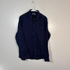 Vilebrequin Shirt Mens Large Navy Blue Button Front Long Sleeve Pocket Linen