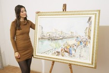 Antonello Zecca acquerello Milano Alzaia Naviglio grande 100 x 70 cornice quadro