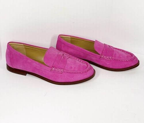 Mocassini J Crew rosa penny slip on ballerine Barbie scamosciati brillanti chic luminosi taglia 7,5 - Foto 6 di 13