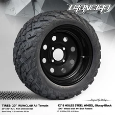 4x GOLF CART 12" BLACK 8-HOLES STEEL WHEELS and 20" IRONCLAD ALL-TERRIAN TIRES