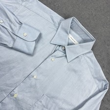 Ermenegildo Zegna Dress Shirt Mens 41-16 Portofino Twill Blue Cotton Barrel Cuff