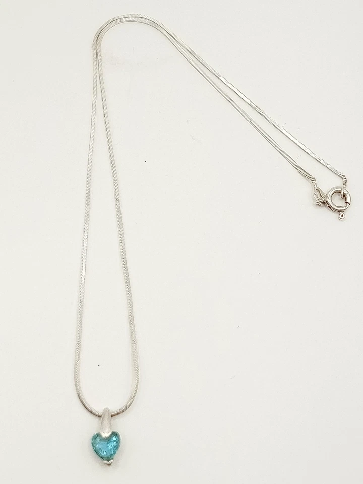 Collana Donna Argento 925 Ciondolo Cuore Acquamarina? Topazio? Zircone Cubico? - Immagine 2 di 4