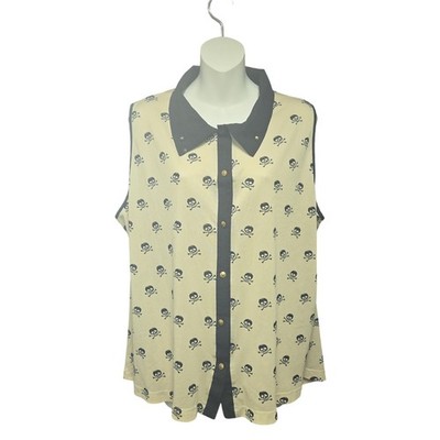 Julies Closet Womens 2X Top Sleeveless Skulls Lightweight Flowy Button Up Sheer
