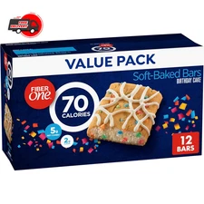Fiber One 70 Calorie Soft-baked Bars, Birthday Cake, Snack Bars, 12 Ct