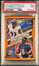 2021 Contenders Optic /50 Orange Prizm #XO-5 Lamar Jackson Calais Campbell PSA 9