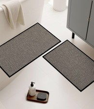 Black Non-Slip Bath Mat Set, 2 Washable Rugs for Bathroom, 17x24  17x32
