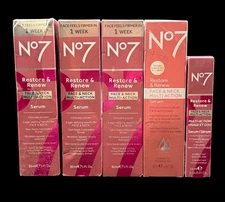 Lot of 5 No7 Restore & Renew Face & Neck Multi Action Serum 135ml total💗