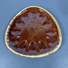 Vtg Hull Pottery Brown Drip Glaze Rooster Deviled Egg Plate 9 1/2" W