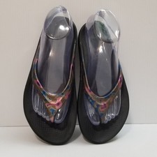 Oofos Oolala Black Multicolor Recovery Thong Sandals Womens Size US 7 EU 38