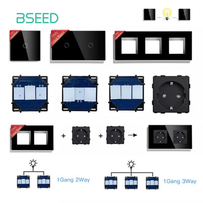 Wall Light Switches Glass Panel Parts Black Touch Switches 2Way Insert Function 