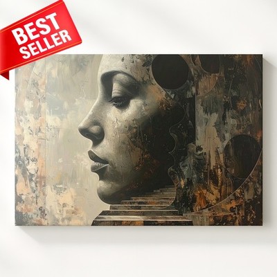 Canvas Wall Art Face Stone Architectural Textured Composition Featuring Side