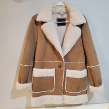 Lucky Brand Faux Shearling Coat Front Patched Pockets  Women's Size M