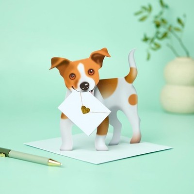 3D Jack Russell Hund Grußkarte freistehend Pop Up süß Welpe jeder Anlass