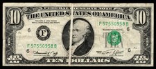 $10 1974 FRN GUTTER FOLD ERROR Complete Margin to Margin Big Haired Hamilton! VF