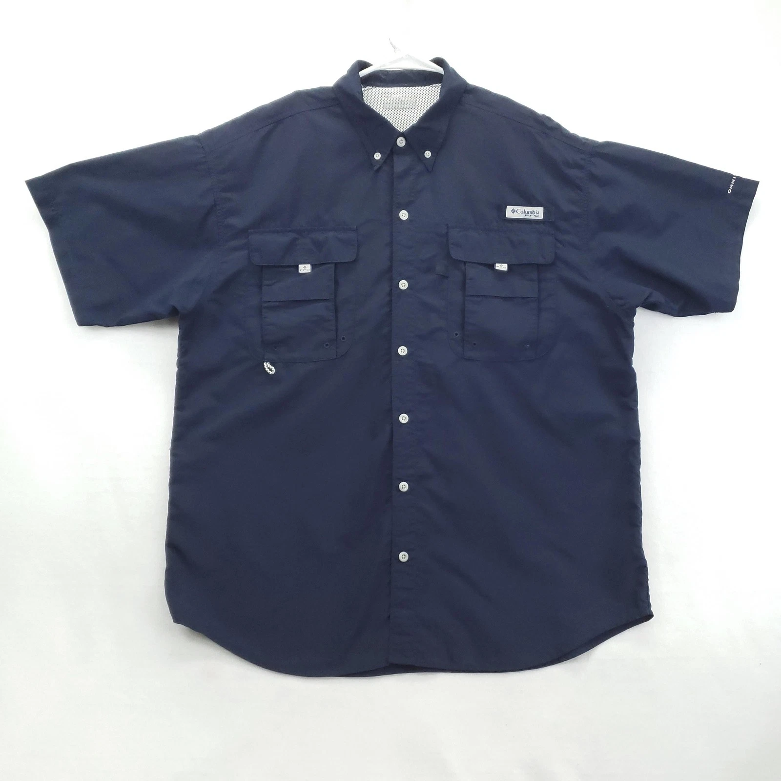 Columbia PFG Omni-Shade Shirt Mens Extra Large Navy Blue Fishing Outdoor Pockets