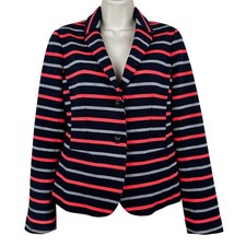 GAP The Academy Blazer Striped Navy Neon Coral Knit Size 2 Academia Preppy