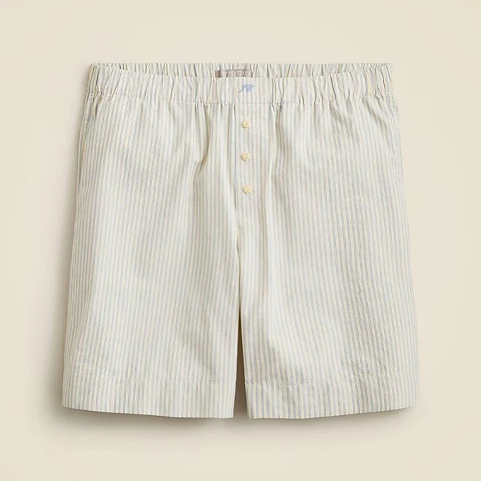 J Crew Mujer Algodón Popelina Largo Boxer Corto a Rayas Grande Plátano Color Crema Foto 3 de 4