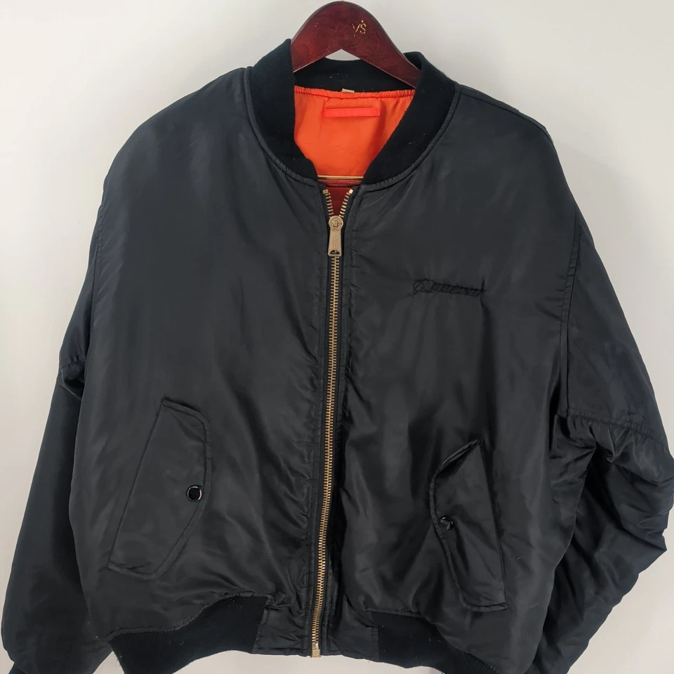 Chaqueta de bombardero vintage Boeing Outerwear senderismo banda cuello cremallera completa negra talla L Foto 3 de 4
