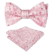 Mens 2pcs Floral Self-tied Bow Tie with Pocket Square Colorful Tie Set 045-pink