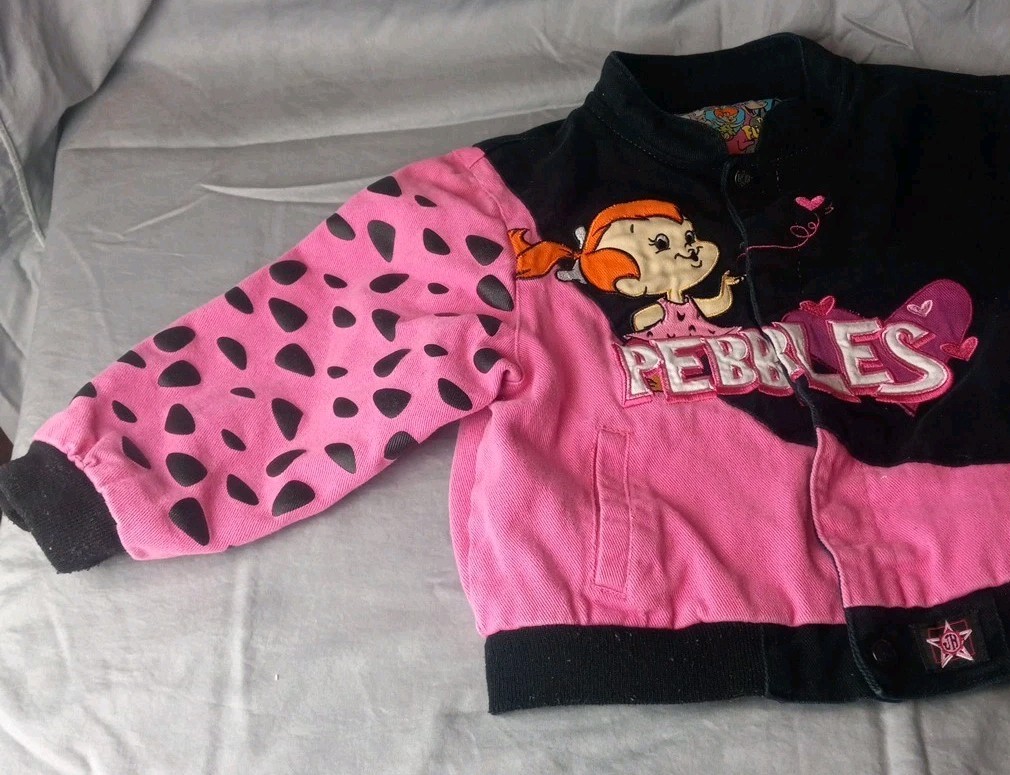 Flintstones x Jeff Hamilton Design Sz 7 Youth Jacket Pebbles Cartoon Canvas 