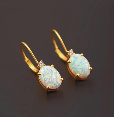 New Year Jewelery Lab Created Opal Womens Dangle Earring 14K Yellow Gold Plated