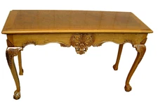 59422  Banded  and Burled Mahogany Claw Foot Library Sofa Hall Table Stand